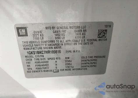 2017 GMC Yukon Slt from USA, damaged, VIN 1GKS1BKC7HR189816